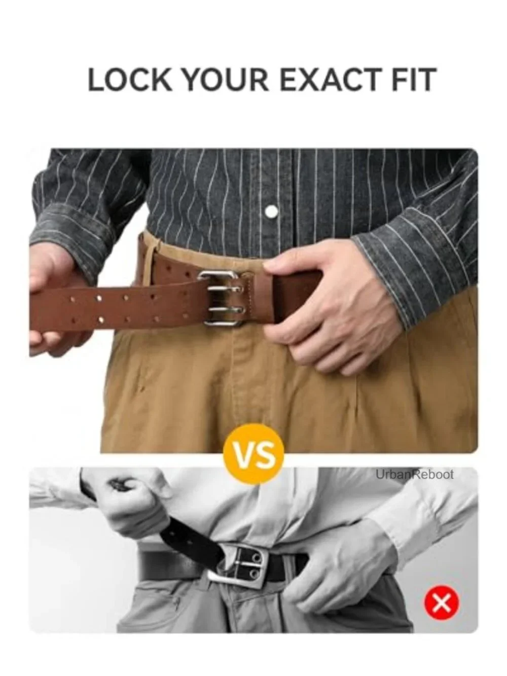 Men's Heavy Duty Leather Belt with Double-Prong Buckle